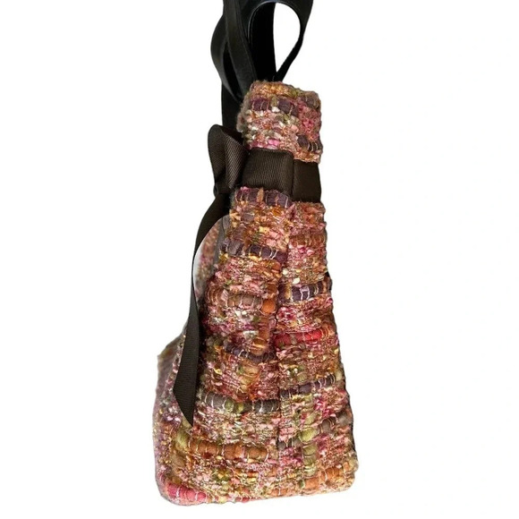 B's Bags Multicolor Woven Tweed Purse w/ Brown Bow - Picture 6 of 12